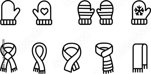Snowman icons set. Winter holiday characters, Christmas snowmen, outline vector illustrations