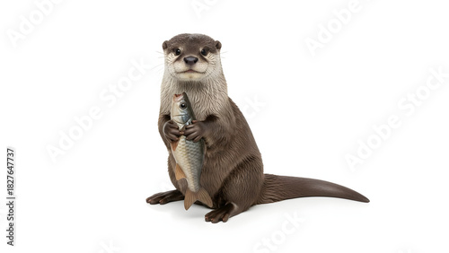 North American River Otter Standing Isolated Portrait Studio Shot