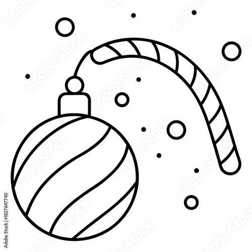 Christmas ornament and candy cane line art design for holiday season celebration