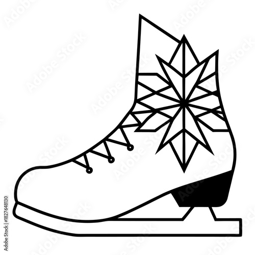 Elegant ice skating shoe outline with beautiful snowflake design and laces