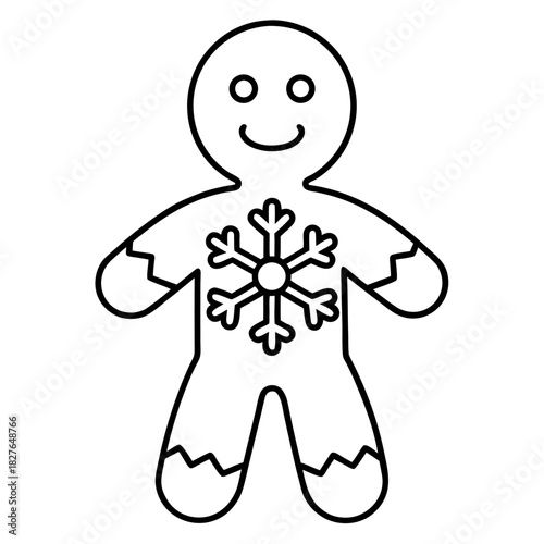 Gingerbread Man Outline with Snowflake Decoration Christmas Cookie Concept Simple and Clean Design