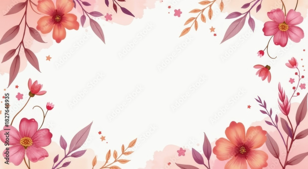 Naklejka premium Pink flower frame with a white background plant background
