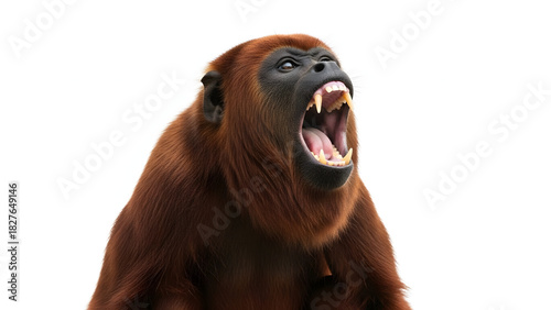 Red Howler Monkey Roaring on White