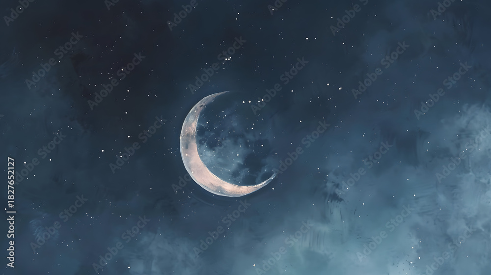 Fototapeta premium simple watercolor crescent moon in night sky