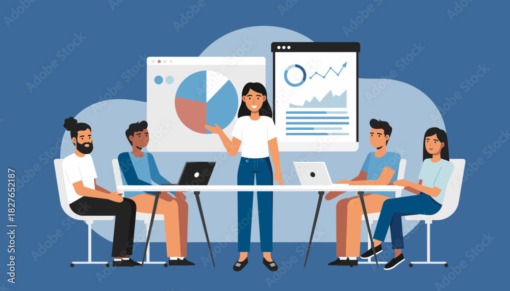 Fototapeta premium Engaged business professionals collaborate on data-driven insights during a successful presentation