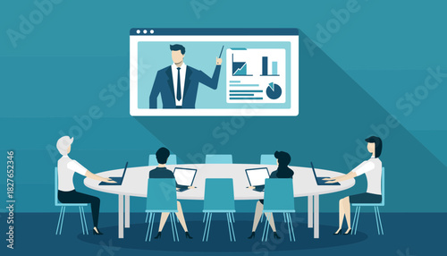 Business Presentation Team Meeting with Online Data Analysis and Training Session