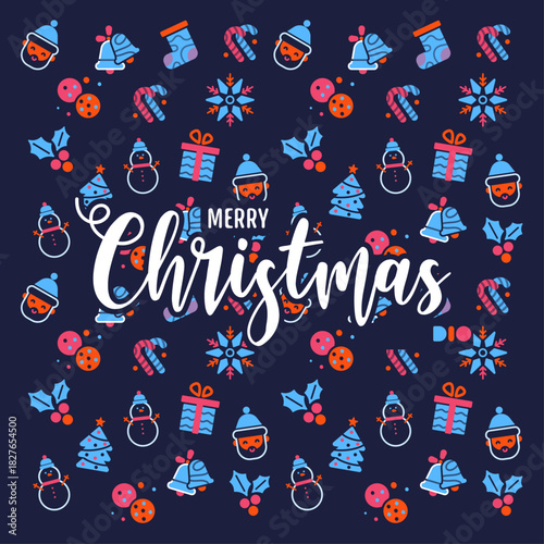 Merry Christmas modern card set elements greeting text lettering pink background vector. Christmas cards with Christmas tree, wreath, Christmas elements,, Christmas pattern Vector illustrations 