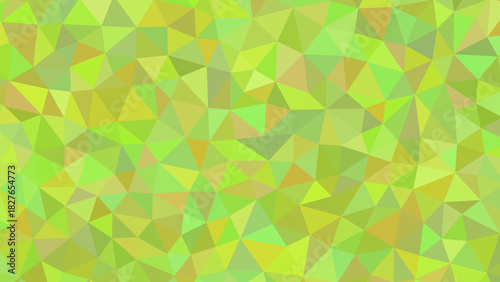 A vibrant mosaic of triangles in shades of green and yellow creates a dynamic and textured background, reminiscent of a lush, abstract landscape