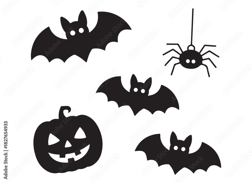 Naklejka premium Spooky halloween silhouette collection with bats pumpkin and spider