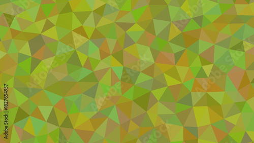 An abstract geometric background featuring a mosaic of triangles in shades of green, yellow, and brown, creating a vibrant and textured pattern