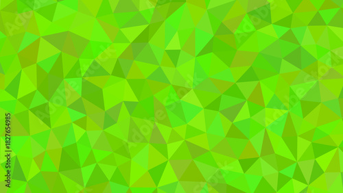 A vibrant green polygonal mosaic background with a dynamic interplay of light and shadow, creating a textured and visually engaging pattern