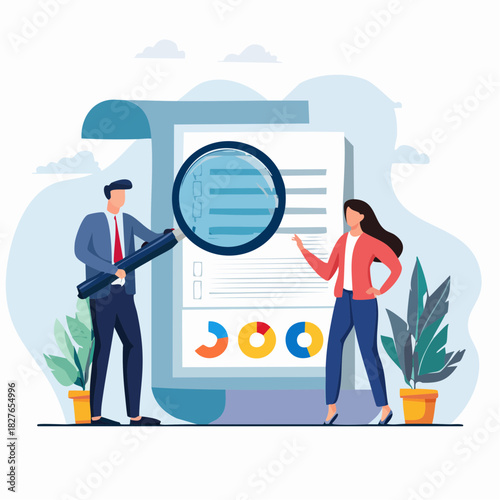 Business Team Reviewing Document Vector Illustration
