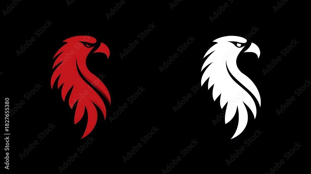 Obraz premium Red and Photo White Eagle Head Logos Side by Side on Black 473d stock
