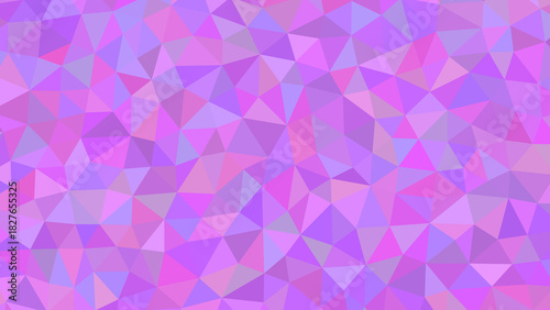 A vibrant mosaic of geometric triangles in shades of purple, lavender, and pink, creating a dynamic and eyecatching abstract pattern