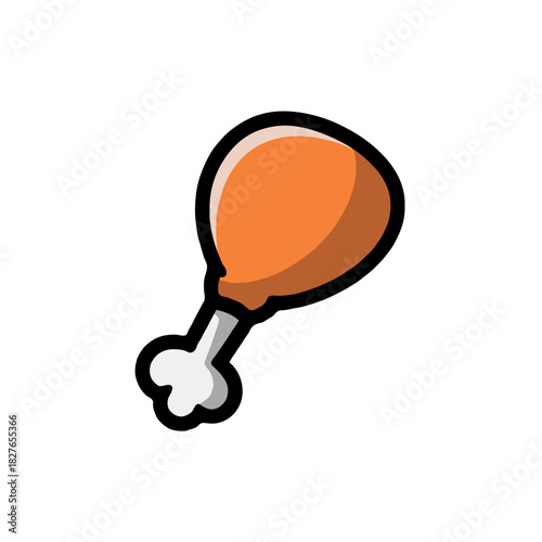 A simple cartoon illustration of a golden brown fried chicken leg with a bone sticking out isolated on white background