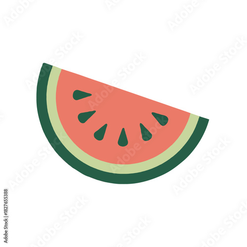 A vibrant slice of juicy watermelon with dark green rind and bright pink flesh showcasing its seeds isolated on white background