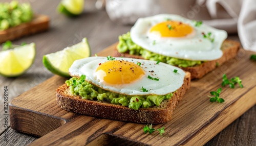 Avocado Toast Topped with Sunny-Side Up Eggs