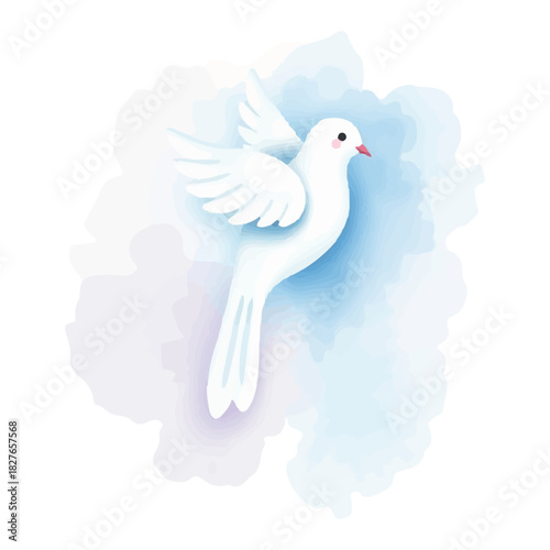 Watercolor peace card with white dove, blue background, soft pastel colors, International Day of Peace, hand painted style, clean and minimalistic. Vector