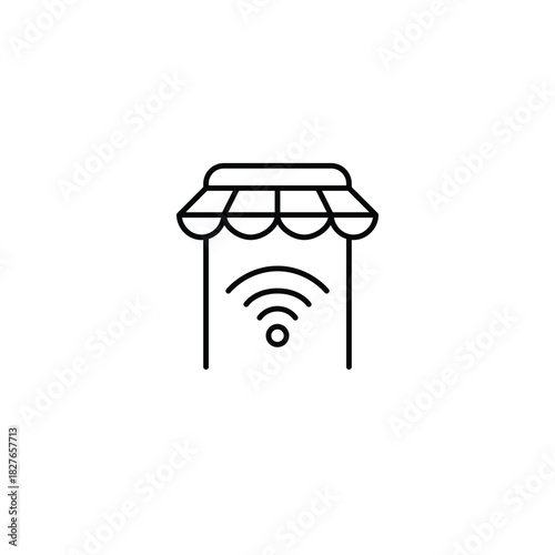 Shopping app on smartphone and wi-fi symbol. Cloud-powered connection. Pixel perfect, editable stroke vector icon