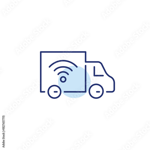 Smart logistics, truck shipment tracking. Pixel perfect, editable stroke vector icon
