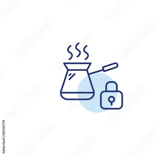 Turkish coffee maker and lock. Cafe loyalty program. Pixel perfect, editable stroke vector icon