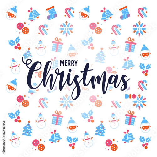 Merry Christmas modern card set elements greeting text lettering pink background vector. Christmas cards with Christmas tree, wreath, Christmas elements,, Christmas pattern Vector illustrations