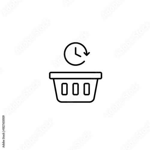 Shopping basket and clock. Timed promotions, scheduled payments, shopping checkout deadlines. Pixel perfect, editable stroke vector icon