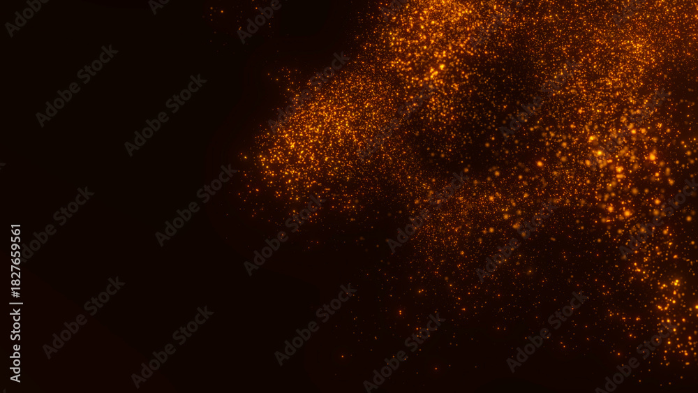 Obraz premium Sparkling golden particles forming a soft luxurious flow on a dark background. Elegant shimmering glitter design with glowing motion effect. Perfect abstract background for premium style visuals.
