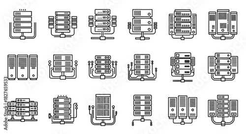 Server rack and data center icons for modern network systems