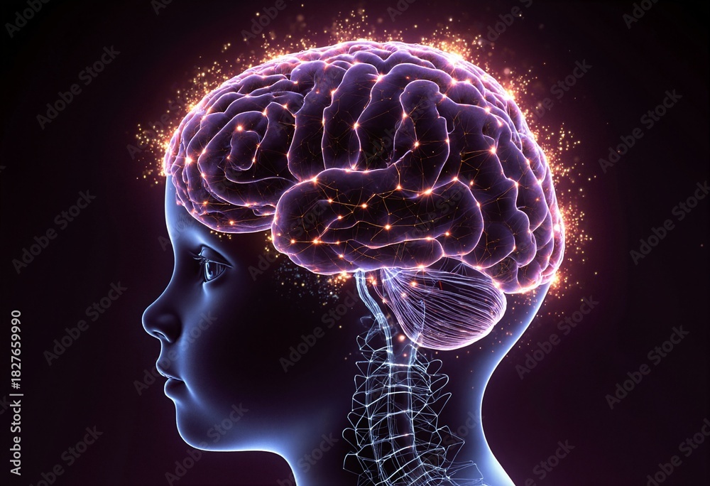 Obraz premium Illustration of a child's mind with neural light connections