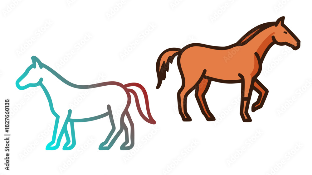 Obraz premium horse vector illustration ;vector illustration of two horses walking in line Ideal for themes of companionship 
