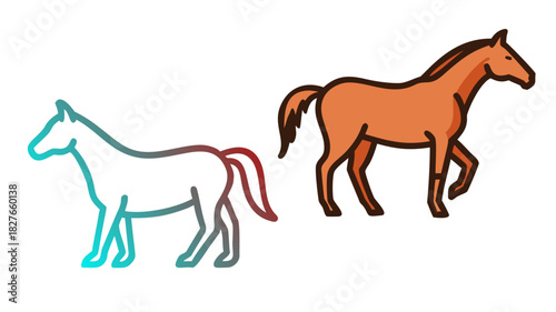 horse vector illustration ;vector illustration of two horses walking in line Ideal for themes of companionship 