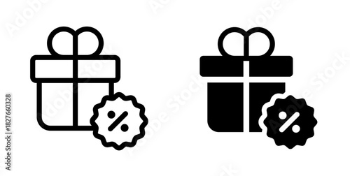 Giftbox and percentage icon. Promotion and symbol