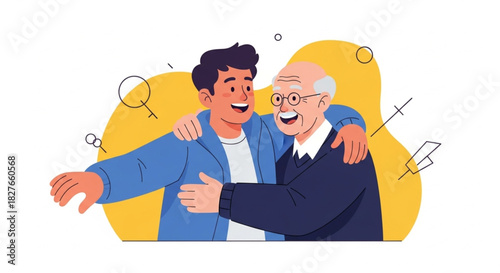 Heartwarming moment between grandson and grandfather, sharing a loving embrace and creating lasting memories, family bonding and intergenerational love