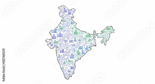 India's Silhouette A Mosaic of Icons Reflecting the Nation's Diverse Sectors and Activities