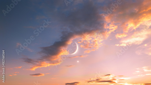 Εκτύπωση καμβά New moon with Venus at sunset