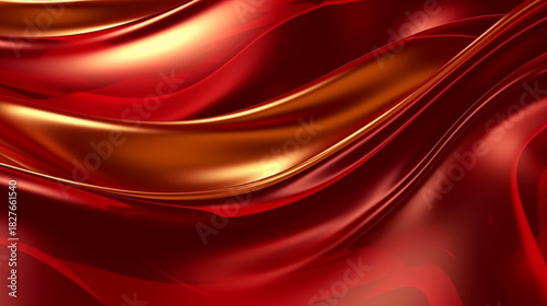 Vibrant Red & Golden Abstract Waves Background. Luxurious Flowing Fabric or Liquid Texture for Elegant Banners and Festive Designs.
