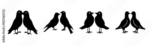 Stylized bird silhouettes in pairs on white, symbolizing love and togetherness