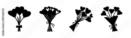 Heart bouquet icons set. love and romance symbols. valentine's day elements.