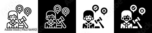 Court Decision Icon Set In Black And White Filled Style Collection