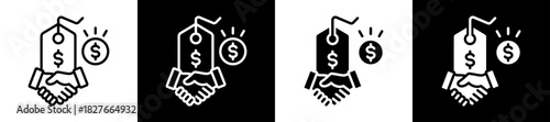 Price Agreement Icon Set In Black And White Filled Style Collection