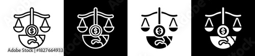 Economic Justice Icon Set In Black And White Filled Style Collection