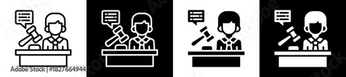 Legal Judgment Icon Set In Black And White Filled Style Collection