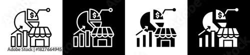 Market Share Icon Set In Black And White Filled Style Collection