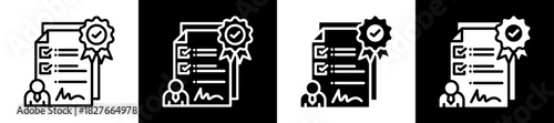 Business License Icon Set In Black And White Filled Style Collection