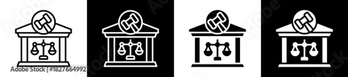 Law Court Icon Set In Black And White Filled Style Collection