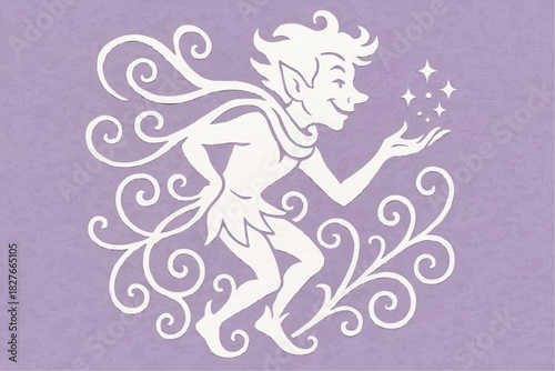 The stencil of a cheerful deceiving spirit. A decorative element for cutting, printing, and decorating windows. 