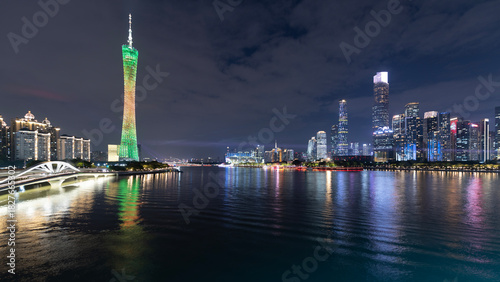 Night view of Guangzhou's urban skyline in China