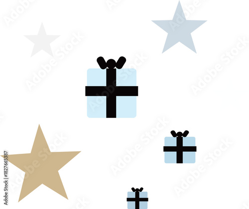 Holiday Gift & Star Seamless Pattern (Christmas Vector Background)北欧風の星とギフトボックスのクリスマスパターン背景