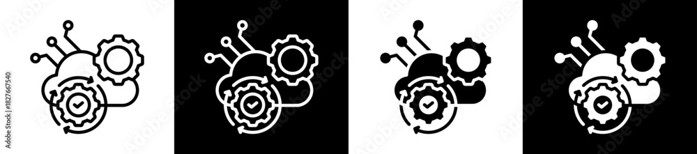 Obraz premium Cloud Automation Icon Set In Black And White Filled Style Collection